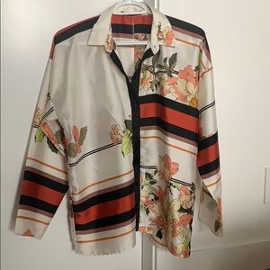 Zara blouse button up. Floral and stripes